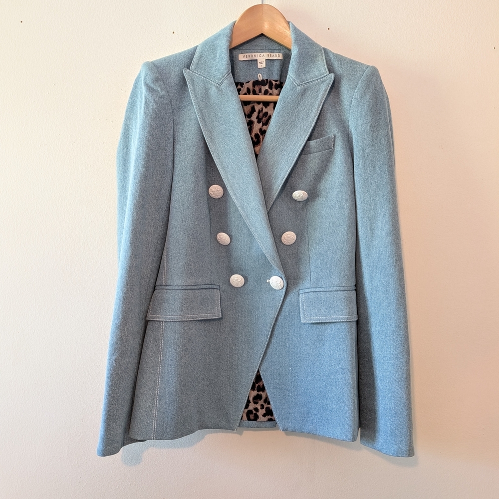 Veronica Beard Miller Dickey Jacket Denim Chambray Blue Size 0 - Picture 3 of 11